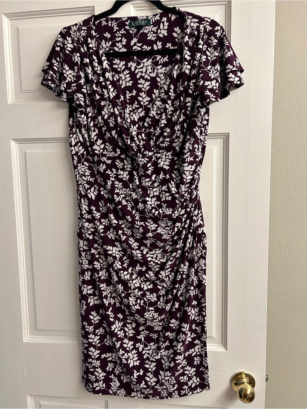 Lauren Ralph Lauren Plum and White Floral Wrap-Style Midi Dress
